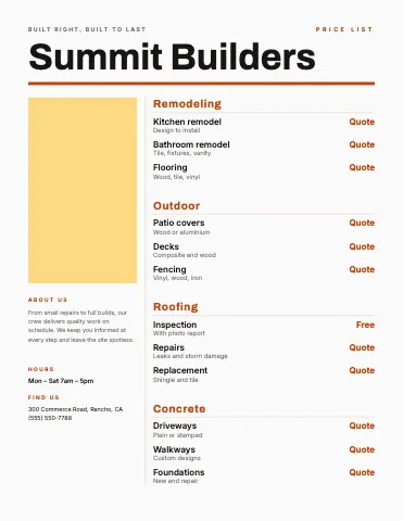 Contractor & construction editorial menu template