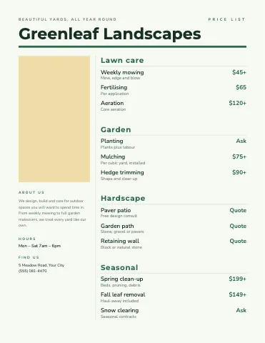 Landscaping editorial menu template