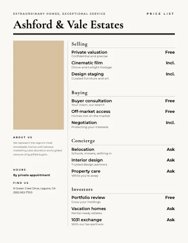Luxury homes editorial menu template
