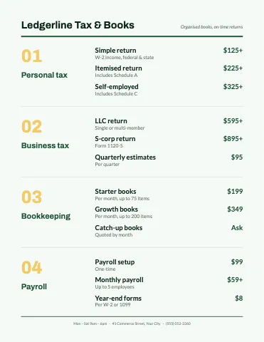 Accounting & tax ledger menu template