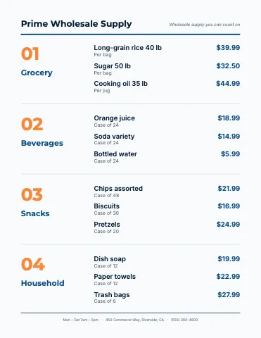 Wholesale & distribution ledger menu template