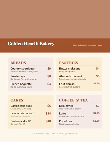 Bakery photo masthead menu template