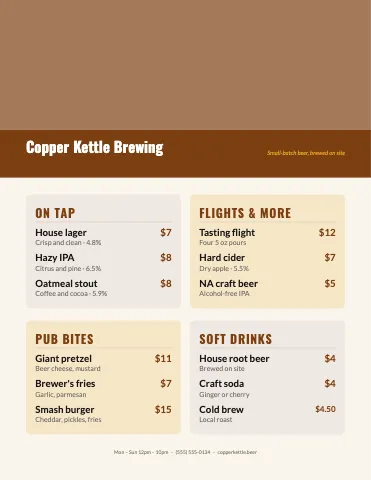 Brewery & bar photo masthead menu template