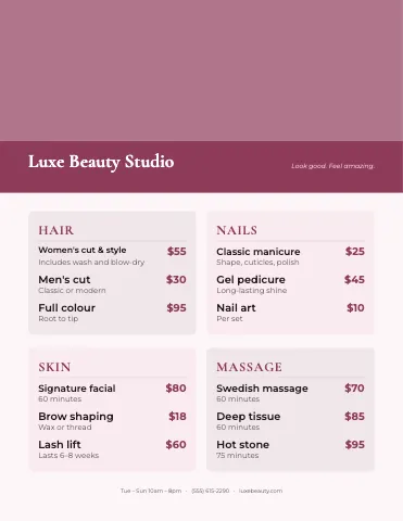 Salon & spa photo masthead menu template
