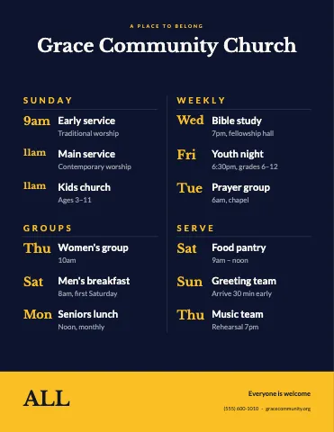 Church & community price-led menu template