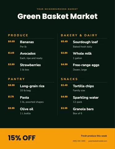 Grocery & market price-led menu template