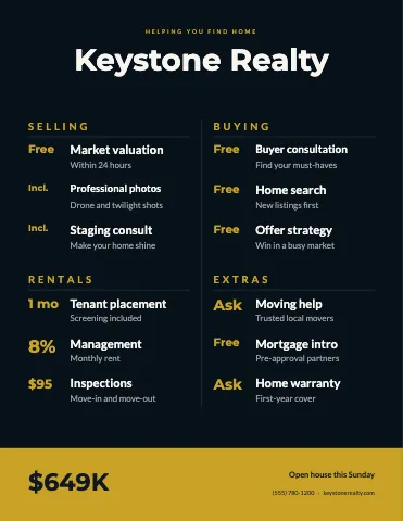 Real estate price-led menu template