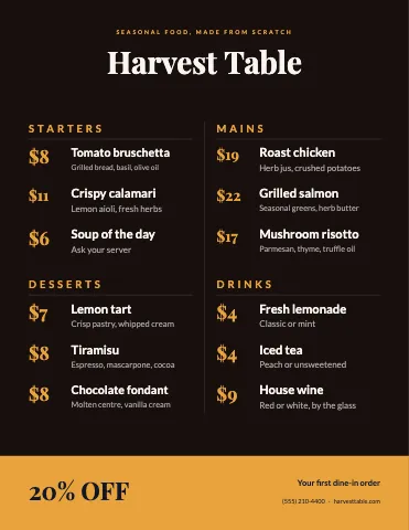 Restaurant price-led menu template