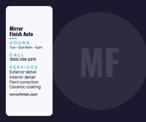 Auto detailing info card mouse pad template