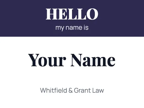 Law firm hello name badge template