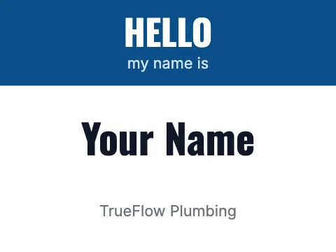 Plumbing & HVAC hello name badge template