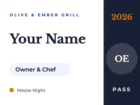 Mediterranean grill event pass name badge template
