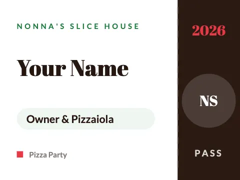 Pizzeria event pass name badge template