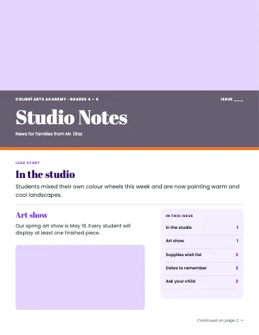 Art & music class two-page newsletter template