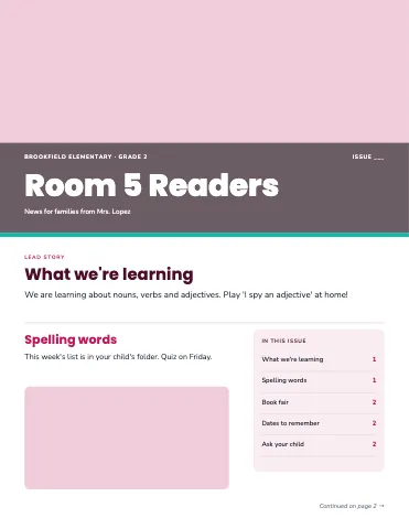 Elementary English two-page newsletter template