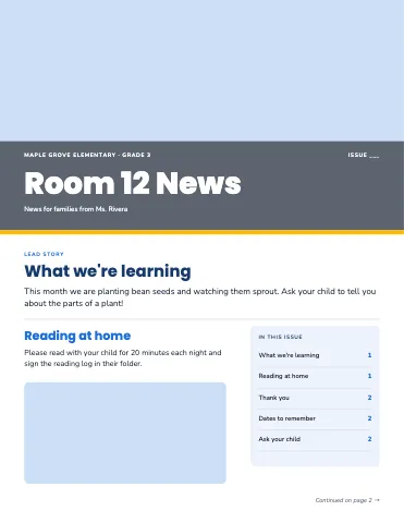 Elementary school two-page newsletter template