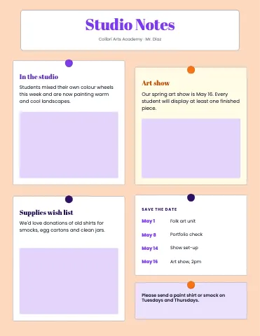 Art & music class bulletin board newsletter template