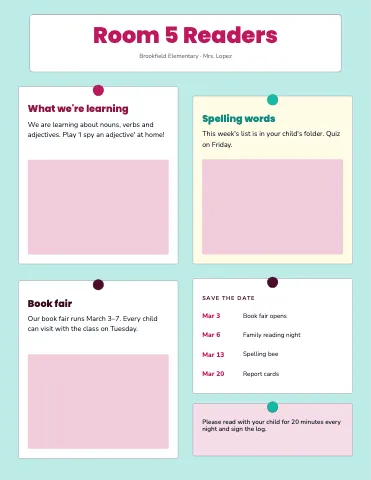 Elementary English bulletin board newsletter template
