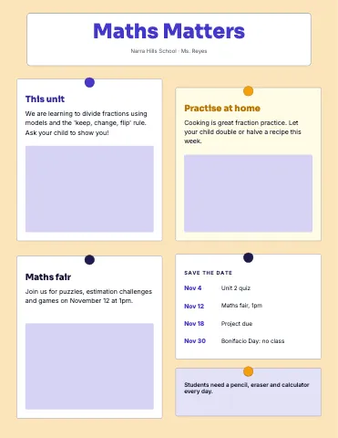 Middle school maths bulletin board newsletter template