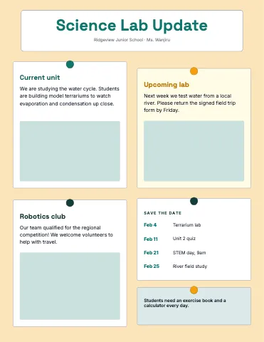 Middle school science bulletin board newsletter template