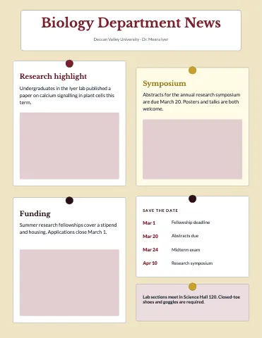 University & college bulletin board newsletter template