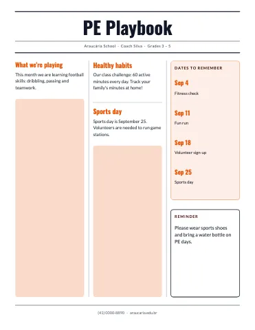 PE & health three-column newspaper class newsletter template