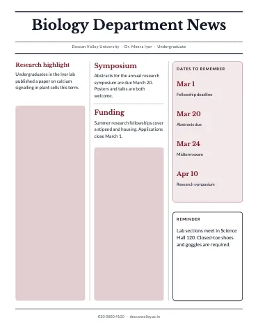 University & college three-column newspaper class newsletter template