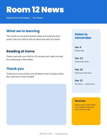 Elementary school classic newsletter template