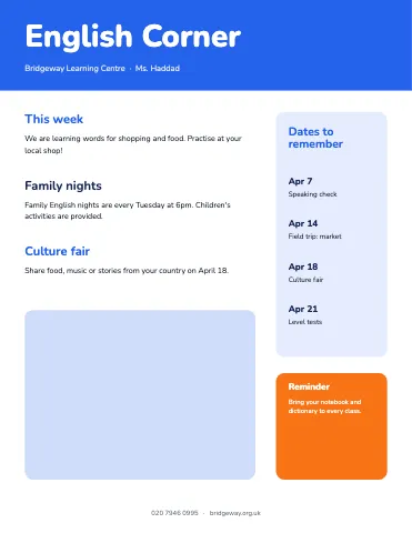 ESL & English learners classic newsletter template