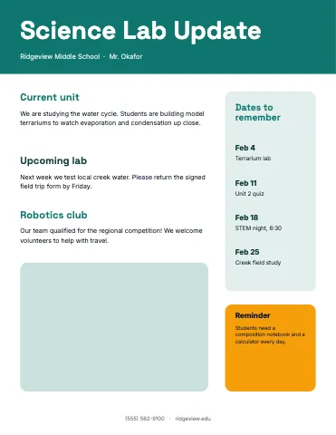 Middle school science classic newsletter template