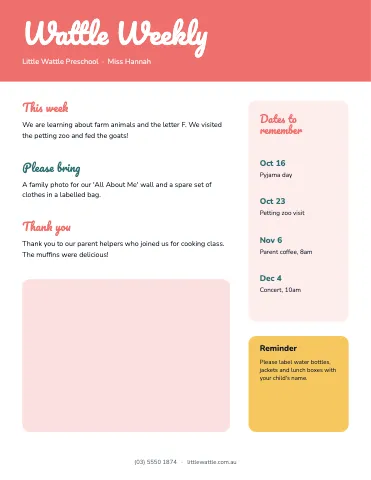 Preschool & Kindergarten classic newsletter template