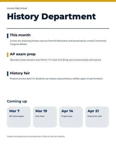 High school weekly update class newsletter template