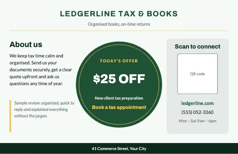 Accounting & tax about & offer placemat template