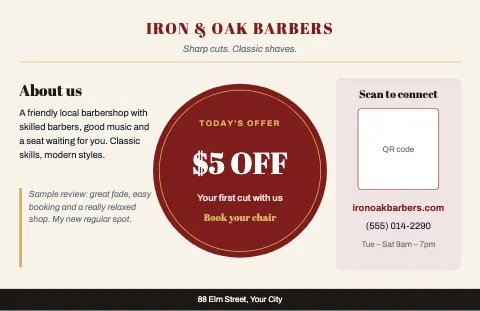 Barbershop about & offer placemat template