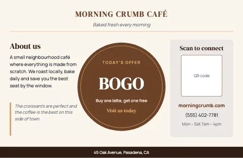 Café & bakery about & offer placemat template