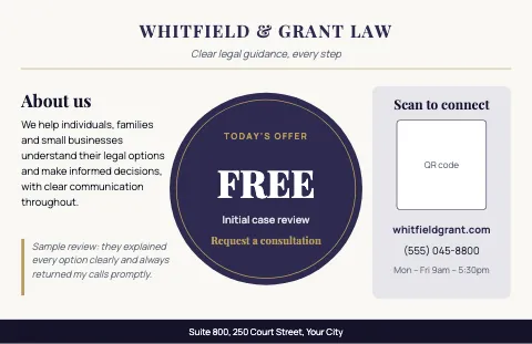 Law firm about & offer placemat template