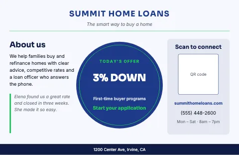 Mortgage & lending about & offer placemat template