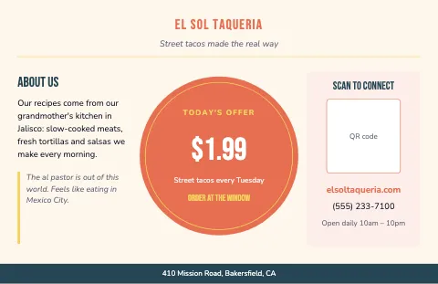 Taqueria about & offer placemat template