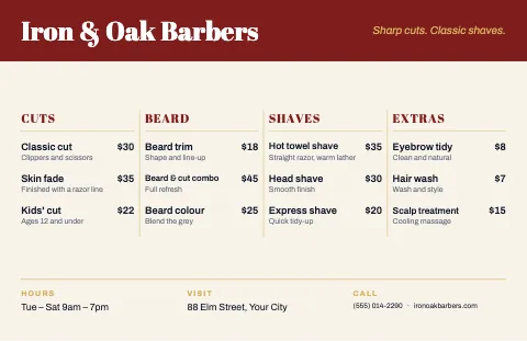 Barbershop four columns placemat template