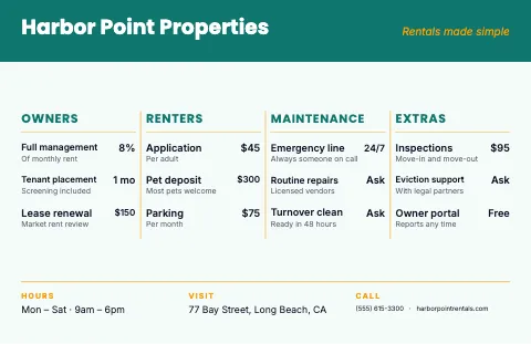 Property management four columns placemat template