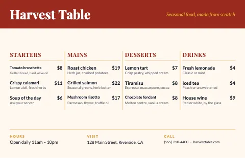 Restaurant four columns placemat template