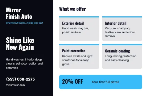 Auto detailing services placemat template