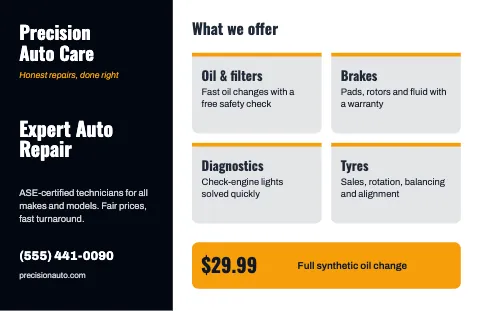Auto repair services placemat template
