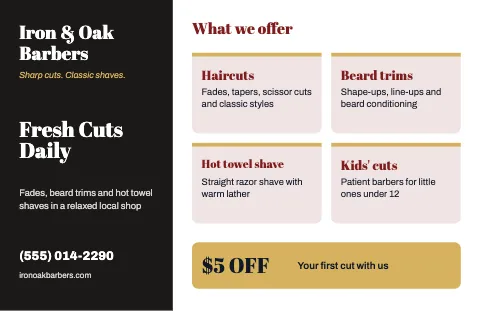 Barbershop services placemat template