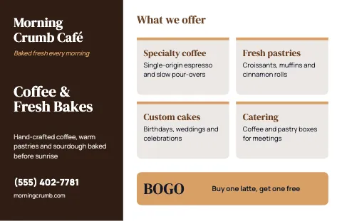 Café & bakery services placemat template