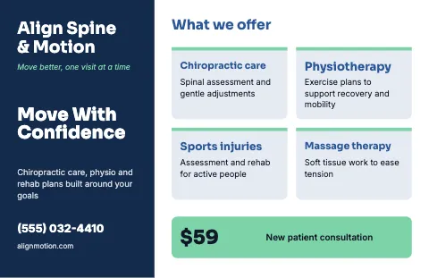 Chiropractic & physio services placemat template
