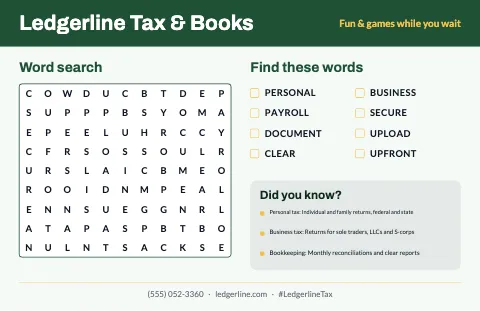 Accounting & tax word search placemat template