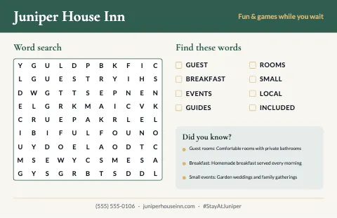 Hotel & B&B word search placemat template