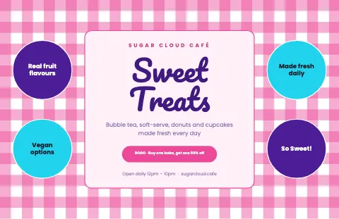 Desserts & boba picnic check placemat template