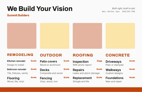 Contractor & construction menu ribbon placemat template